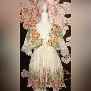 Papa Pia Embroidered White Floral V-Neck Mini Dress